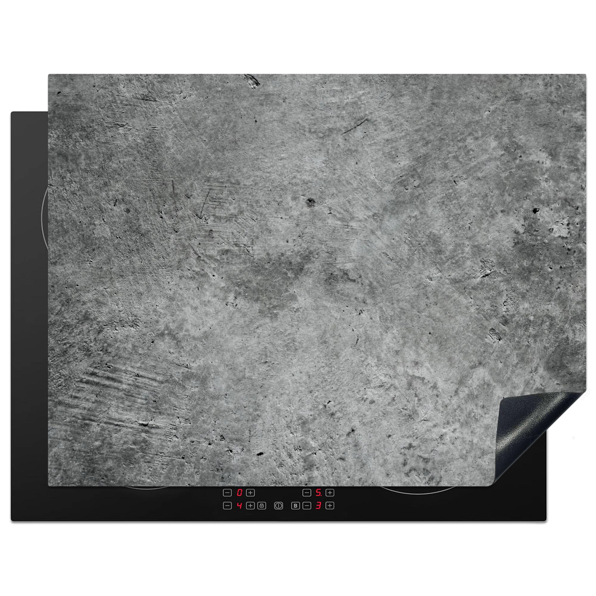 HERDABDECKPLATTE Beton - Schiefer - Grau -Betonstruktur Induktionsmatte 77x59 cm - Grau, Kunststoff (77/59/0.2cm) - MuchoWow
