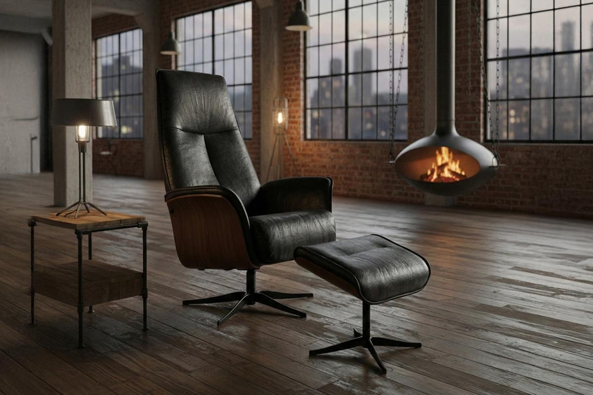 RELAXSESSEL FERREIRA Schwarz Leder Relaxfunktion - Schwarz, Leder/Metall (78/106/84cm) - KAWOLA