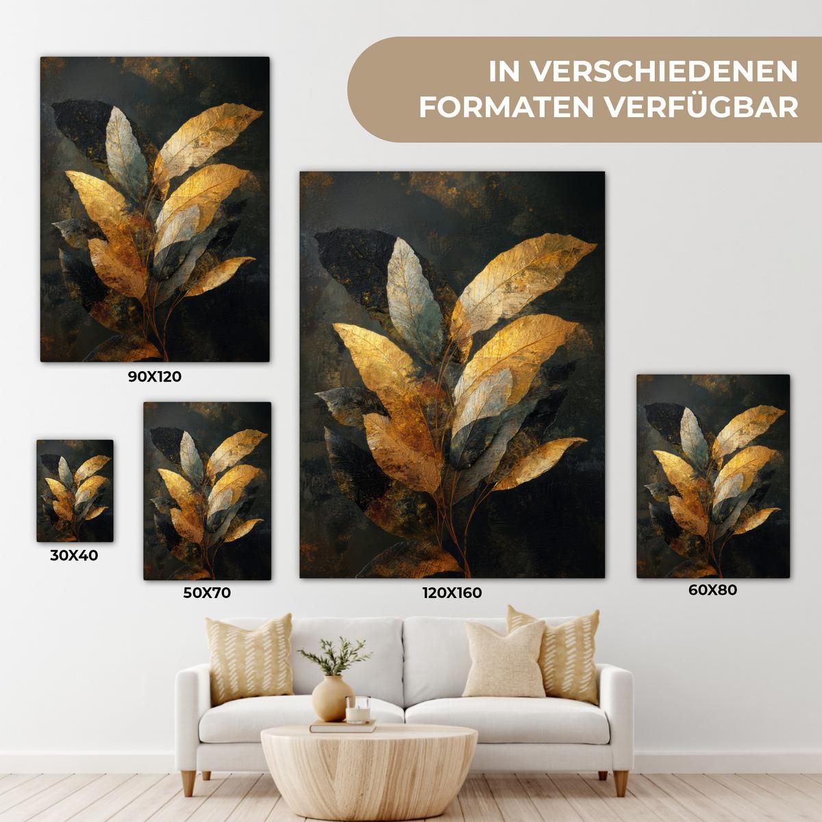 LEINWANDBILD Golden Leaf Komposition - Botanical Luxury Room Decor 30x40 cm - Goldfarben/Schwarz, Textil (30/40cm) - MuchoWow