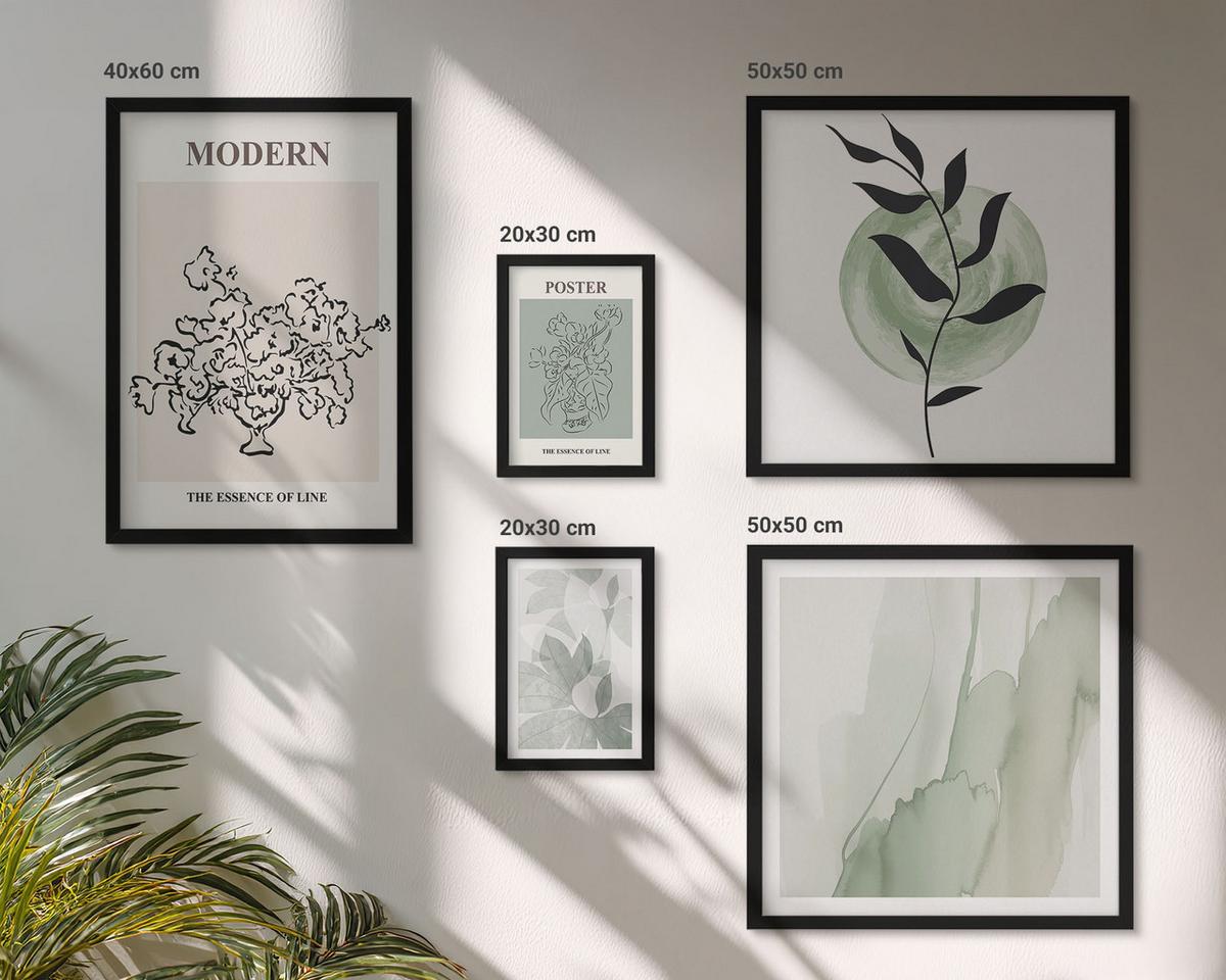 BILDER SET 5er Set - 50x50 cm & 20x30 cm & 40x60 cm Schwarzer Rahmen - Blumen in einer modernen Vase - Schwarz, Kunststoff (40/60cm) - TULUP