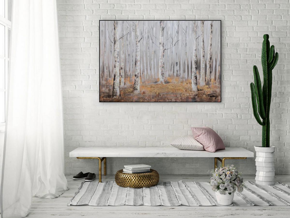 ACRYLBILD HANDGEMALT 90/60 cm - Weiß/Braun, Holz/Textil (90/60cm) - KUNSTLOFT