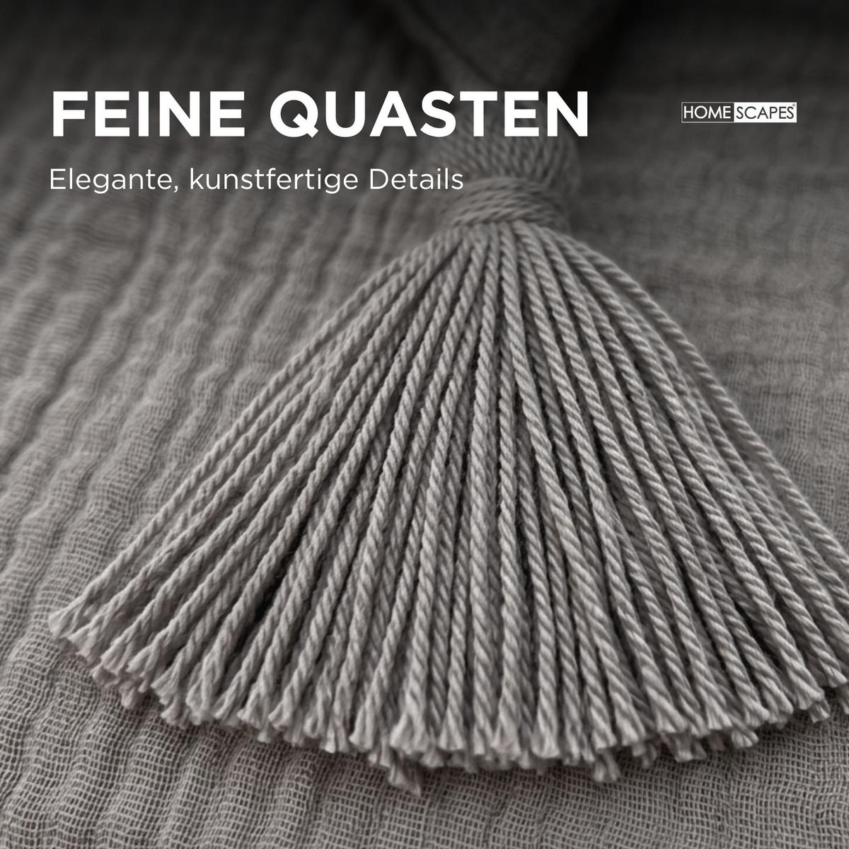 DEKOKISSEN Musselin grau mit Quasten, 45/45 cm - Grau, Textil (45/45cm) - Homescapes