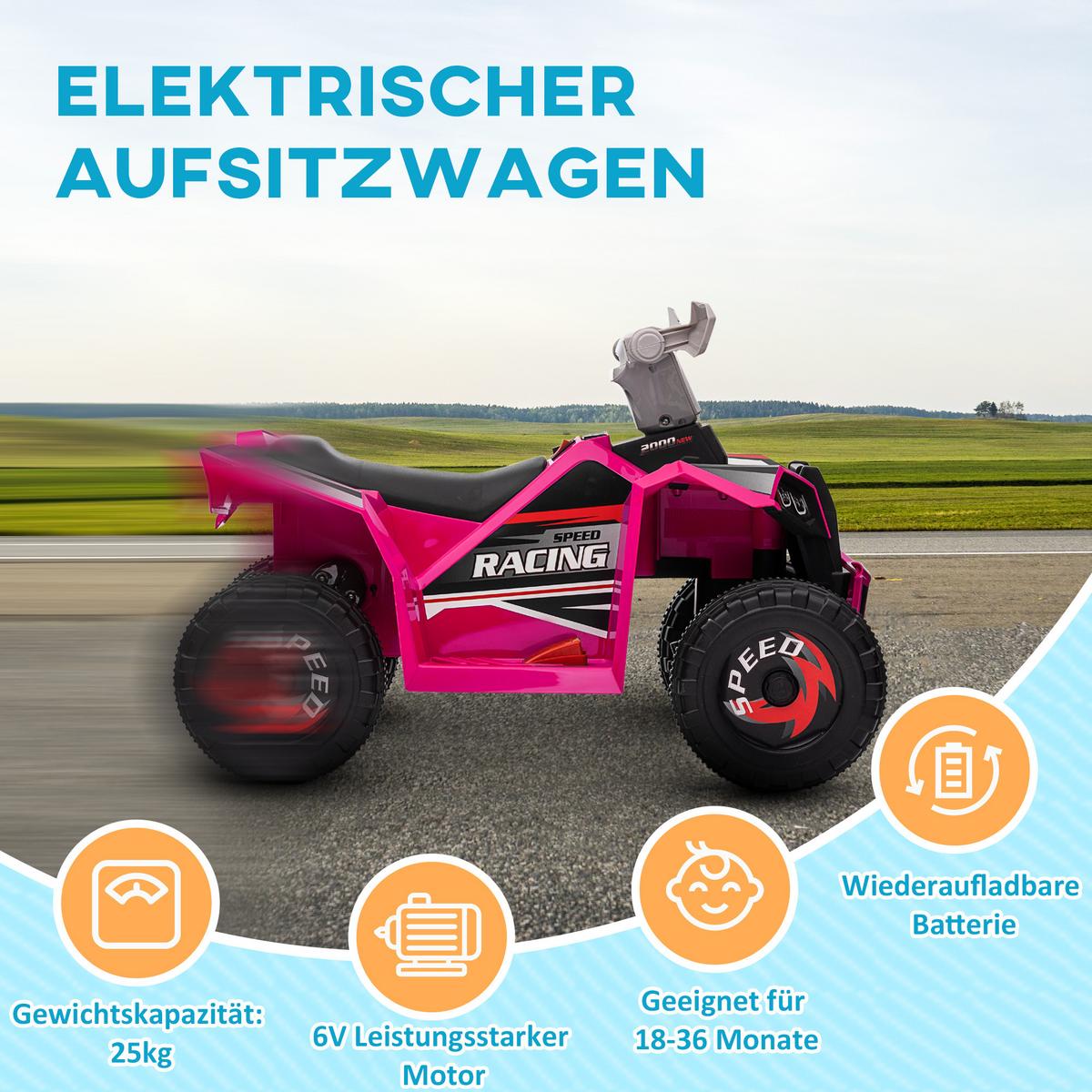 ELEKTRO Kinderquad, Mini Elektroquad mit Vorwärts-, Rückwärtsfunktion, Rosa - Rosa, Metall (70/41.5/48.5cm) - HOMCOM