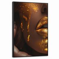 LEINWAND Bilder mit Rahmen - Frau - Gold - Luxus - Porträt - 60x90 - Goldfarben, Textil (60/90cm) - MuchoWow