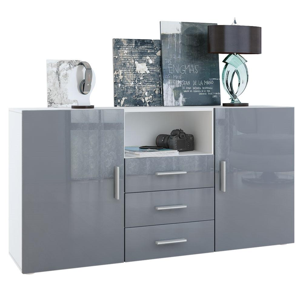 SIDEBOARD Skadu Front in Grau Hochglanz - Grau, Holzwerkstoff (138.5/71.5/35cm) - Vladon
