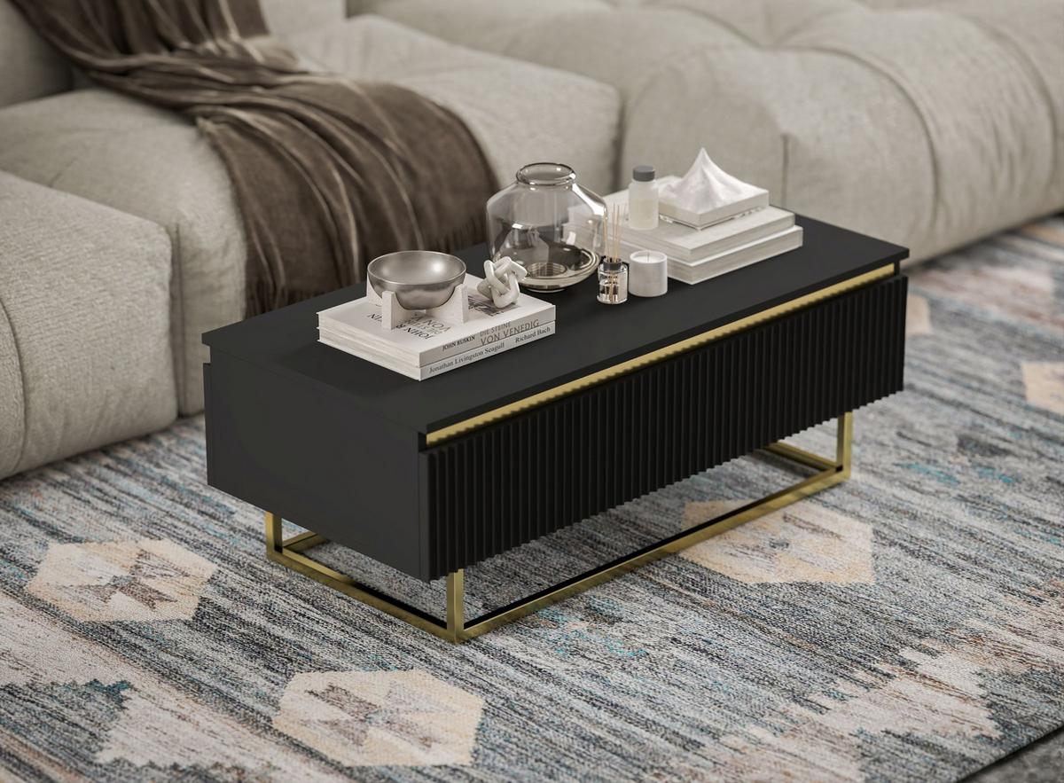 COUCHTISCH Selene Schwarz matt 109 cm mit Metallrahmen - Goldfarben/Schwarz, Holzwerkstoff/Metall (50/109/39cm) - Meble Lindner