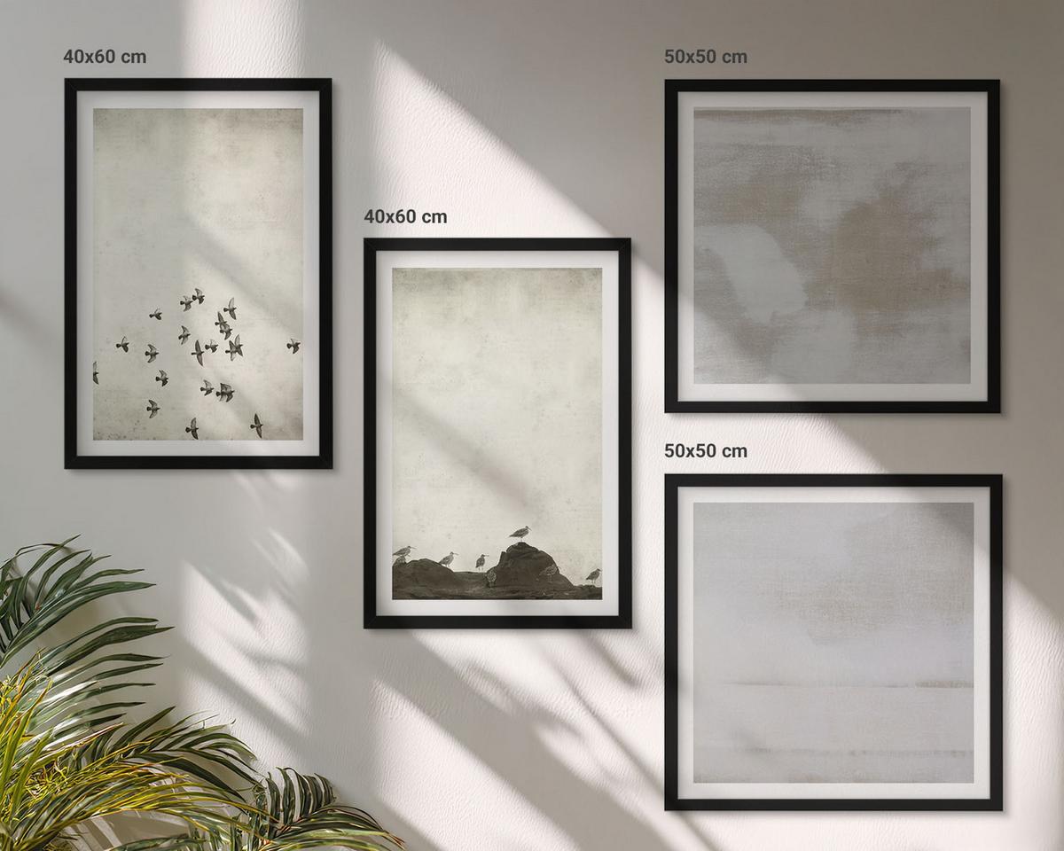 BILDER SET 4er Set - 50x50 cm & 40x60 cm Schwarzer Rahmen - Minimalistische Vögel im Flug - Schwarz, Kunststoff (50/50cm) - TULUP