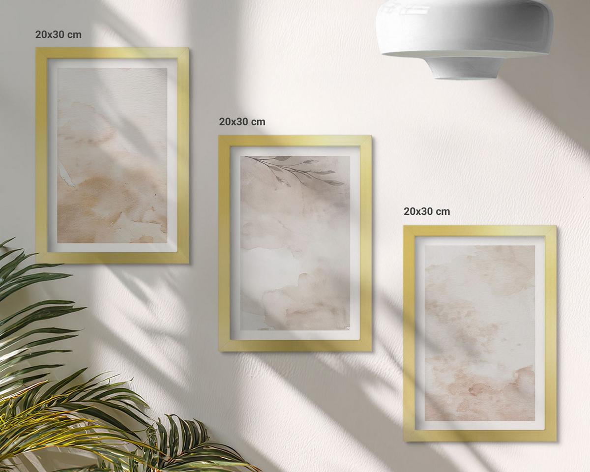 BILDER SET 3er Set - 20x30 cm Goldrahmen - Aquarell-Pastellblätter - Goldfarben, Kunststoff (20/30cm) - TULUP