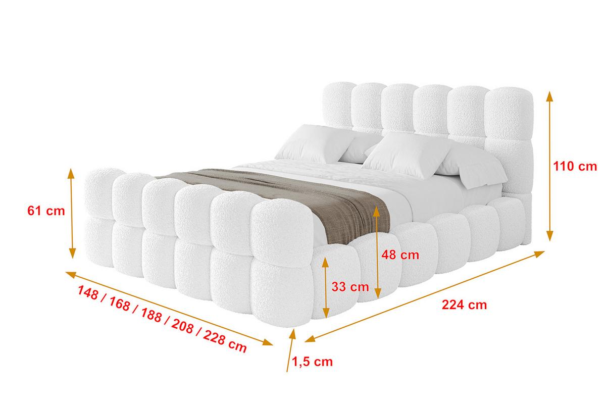 POLSTERBETT mit Bettkasten, Fußteil und Lattenrost, Bett mit Matratze H3/H4 - LEYA-Z 200x200 Weiß - Weiß, Holzwerkstoff/Textil (200/200cm) - ALTDECOR