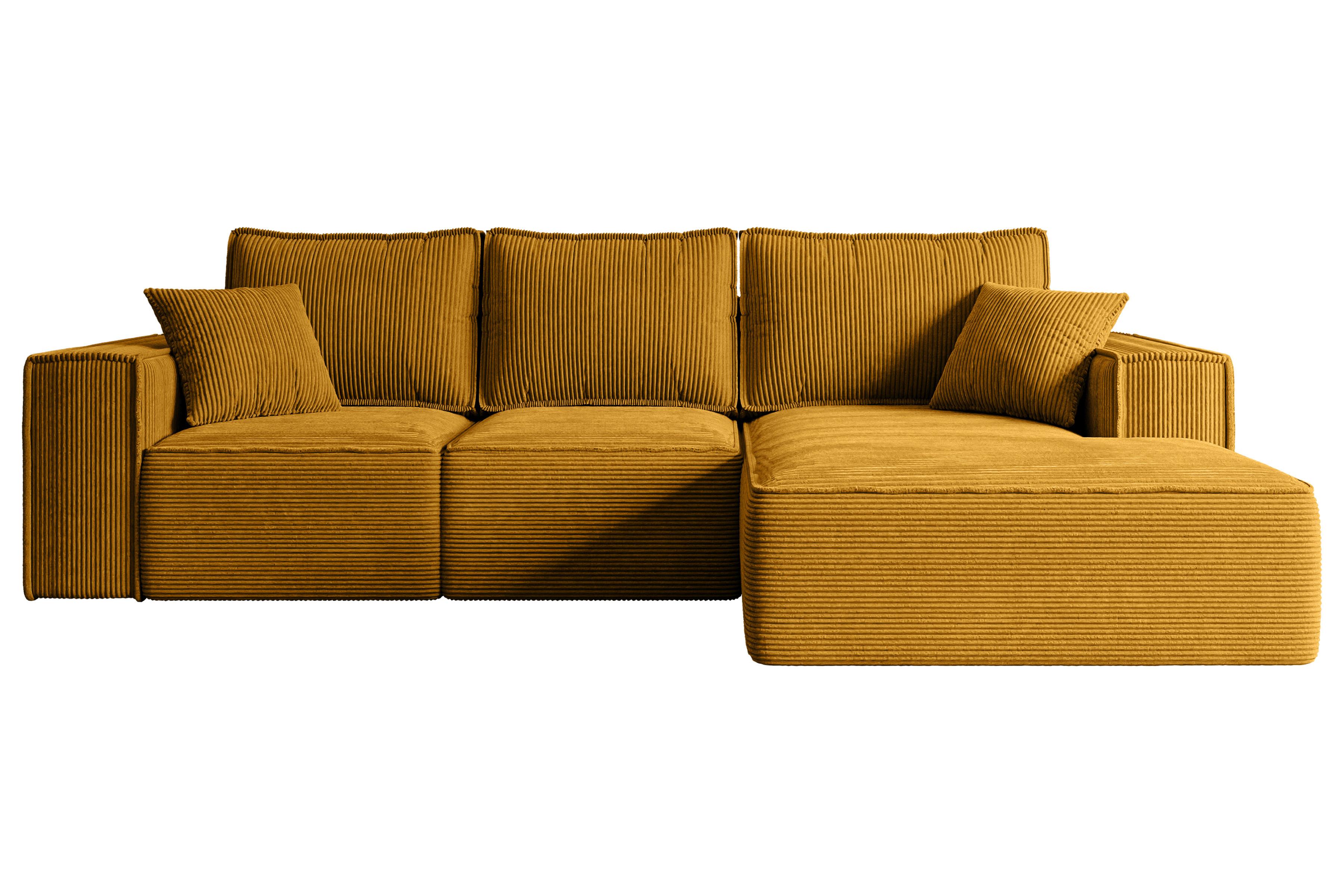 ECKSOFA mit Schlaffunktion und Bettkasten SERRA-L-S - 266x161x87 cm Senfgelb Cord - Currygelb/Schwarz, Holzwerkstoff/Kunststoff (266/161cm) - ALTDECOR