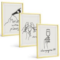 BILDER SET 3er Set - 40x60 cm Goldrahmen - Champagner-Wein-Linienzeichnung - Goldfarben, Kunststoff (40/60cm) - TULUP