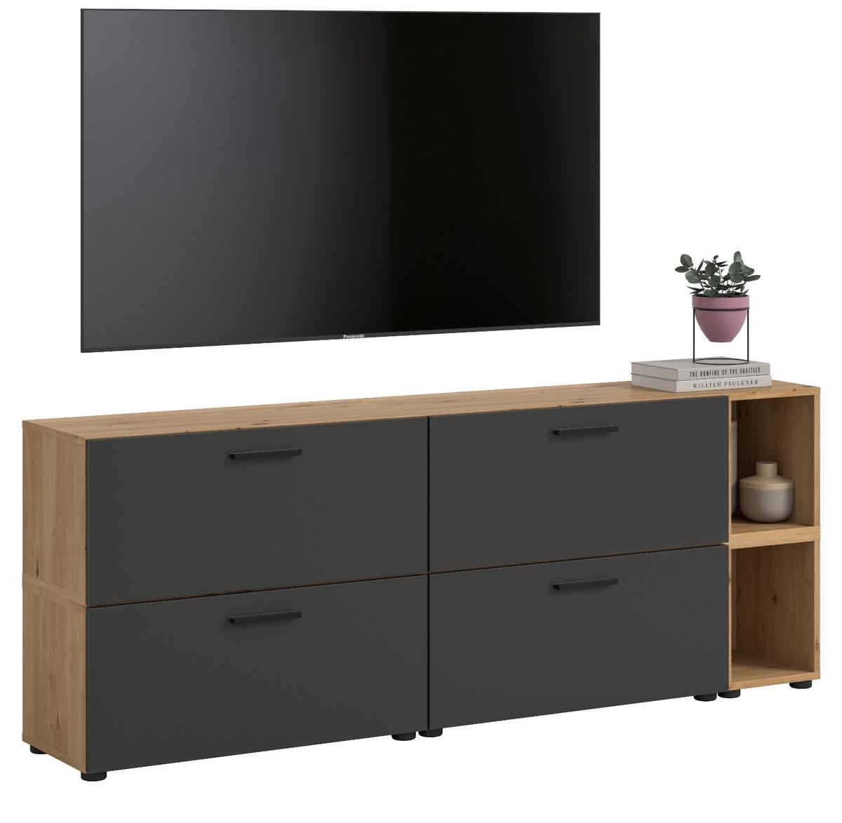 TV-LOWBOARD grau, Eiche Artisan 176 cm, Fernsehtisch hängend / stehend - Schwarz/Eiche Artisan, Holzwerkstoff/Kunststoff (176/67/34cm) - Inn.Furn