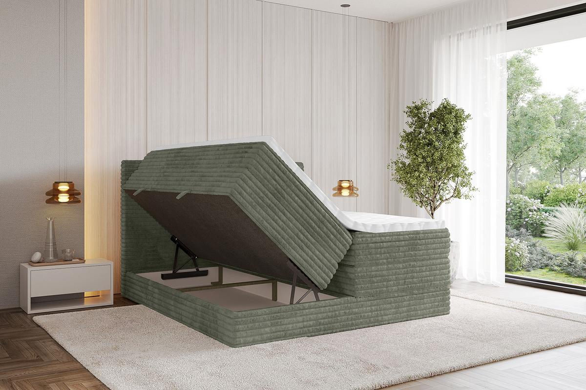 BOXSPRINGBETT mit Matratze H3|H4 und Lattenrost - TOLO KING-v1 120x200 Cord - Olive - Olivgrün, Holzwerkstoff (120/200cm)