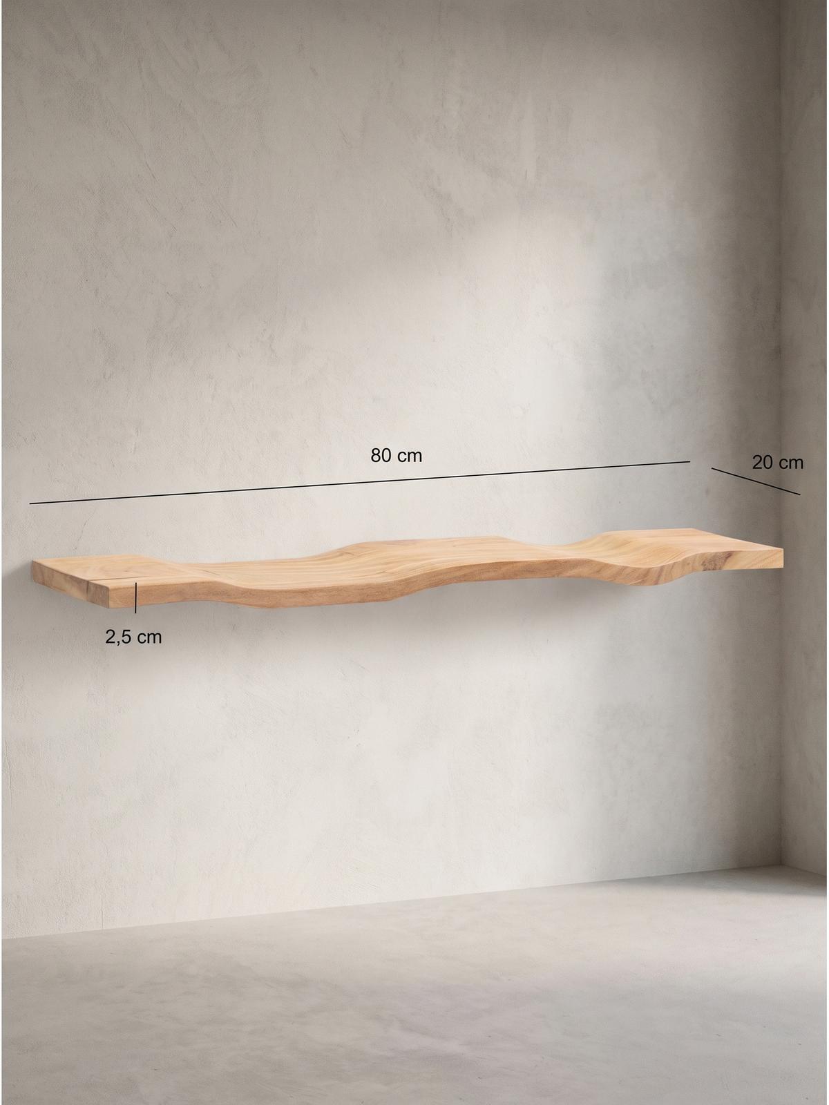 WANDREGAL LEVANTO, Akazie Massivholz, handgefertigt, 80 x 20 x 2,5 cm - Akaziefarben, Holz (80/2.5/20cm) - KADIMA DESIGN