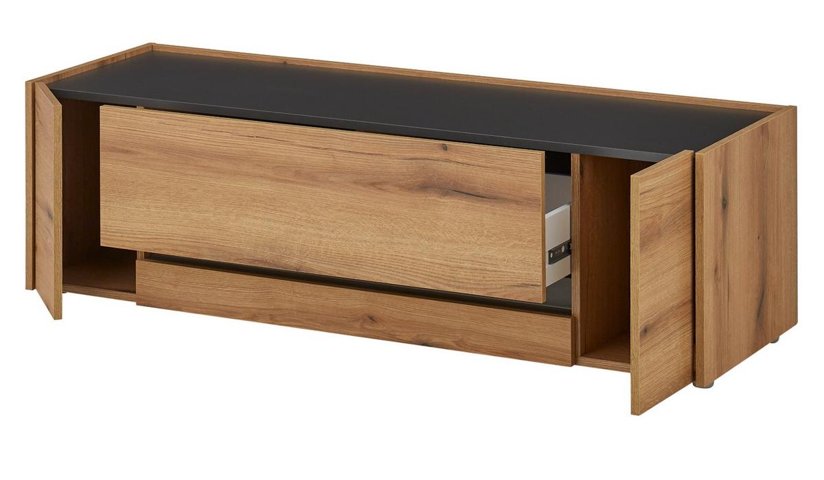 WOHNWAND Evoke Eiche, grau, Schrankwand Set 5-teilig Breite 350 cm - Eichefarben/Grau, Glas/Holz (350/197/45cm) - Furn.Design