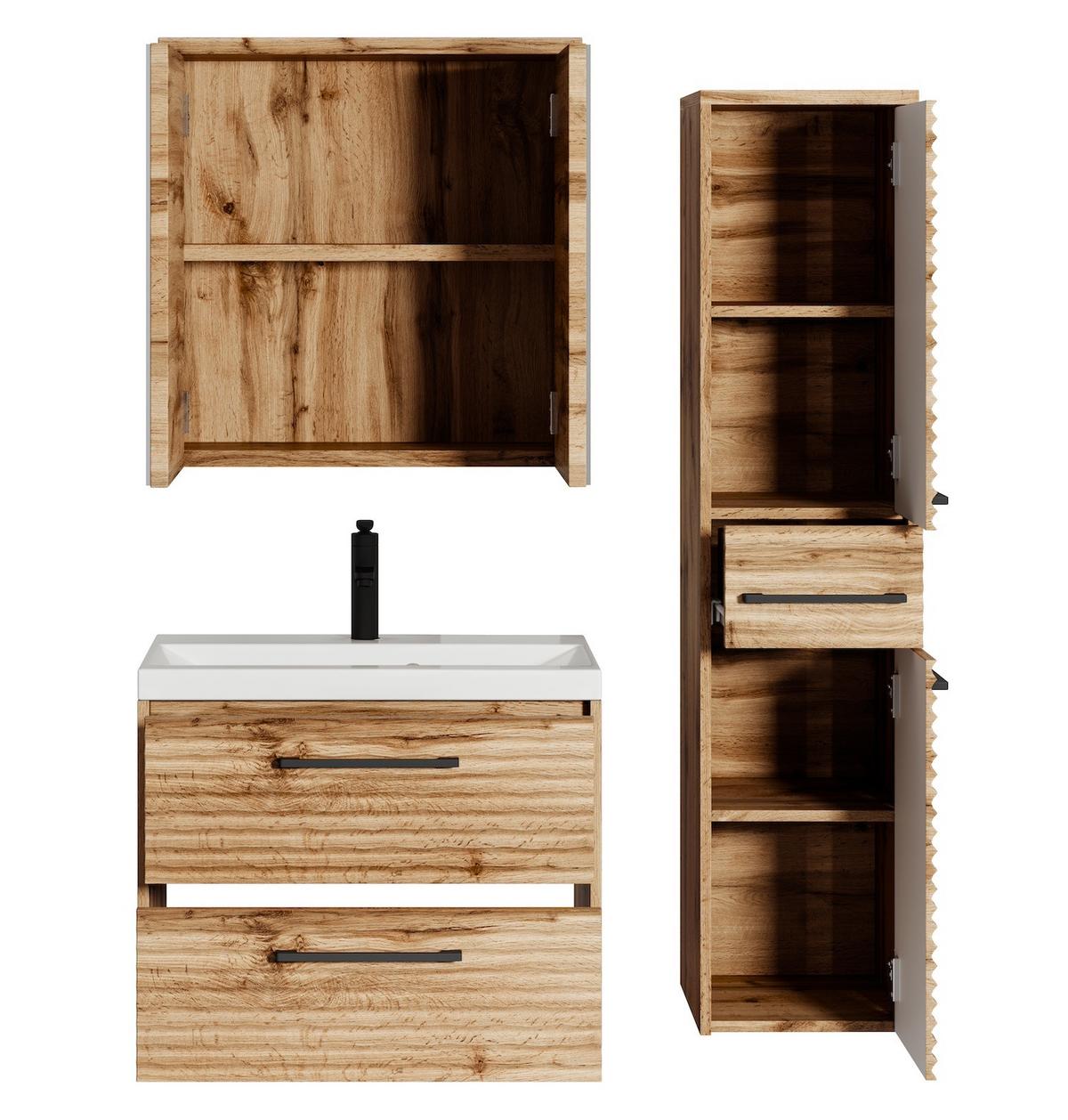 BADMÖBEL-SET Etna 4 Teile Eiche - 60 x 35 x 51 cm - Eichefarben, Holz (60/51/35cm) - Badplaats