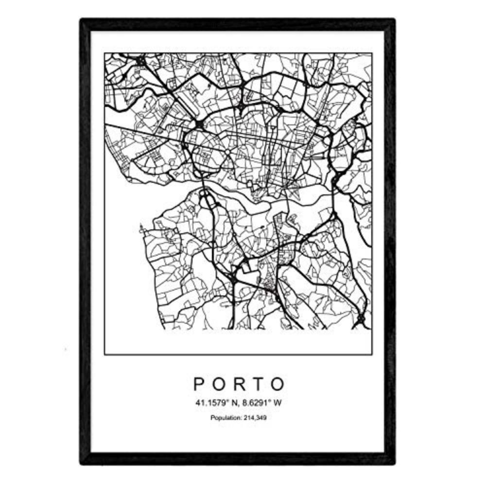 POSTER Porto Nordic Stil A4 Schwarzer Rahmen - Schwarz, Papier (29.7/5/21cm) - Nacnic