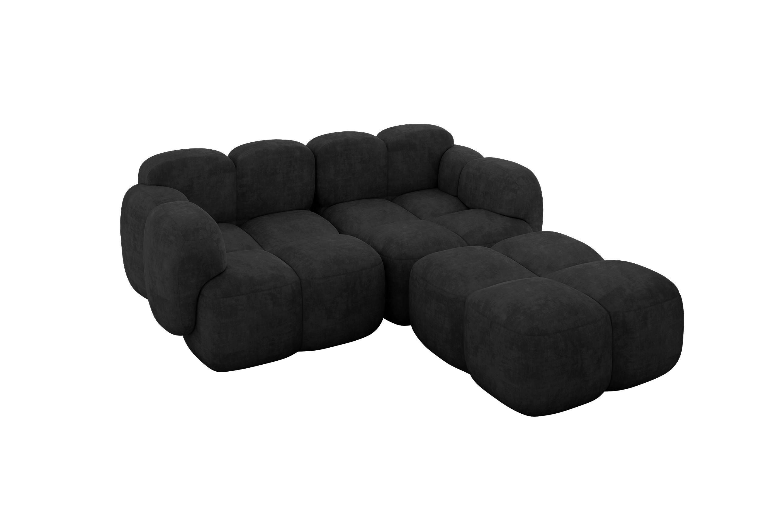 ECKSOFA modulares Sofa Rechts Miko-L1 214x205x75 Schwarz Velours - Schwarz, Holzwerkstoff/Kunststoff (214/205cm) - ALTDECOR