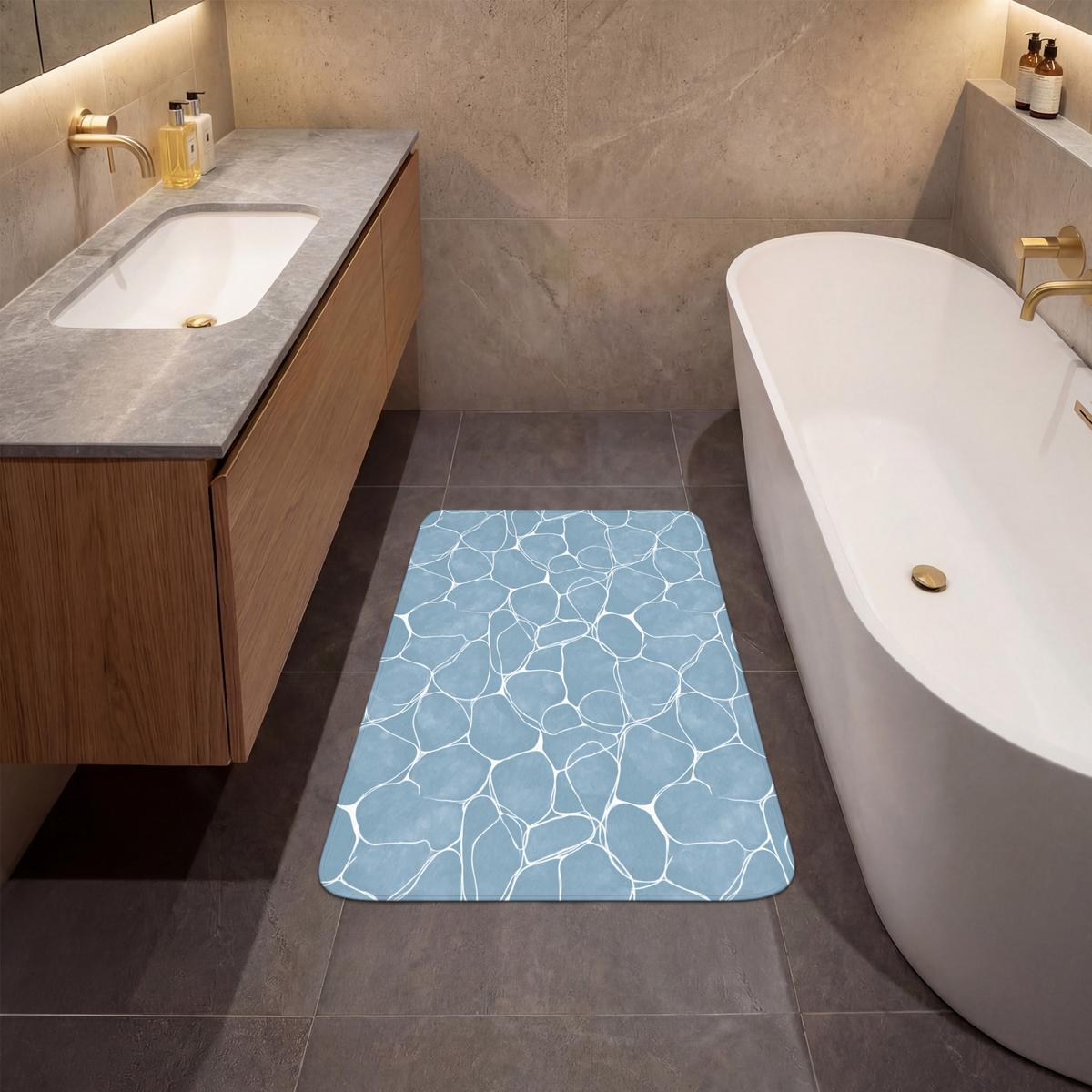 BADEMATTE Organisch - Muster - Blau 60x90 cm - Hellblau, Textil (60/90cm) - OnlyWow