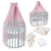 BABYBETT GREY OVAL 7in1 mit Matratze und Himmelset - Rosa/Grau, Holz/Textil (73/125cm) - waldin