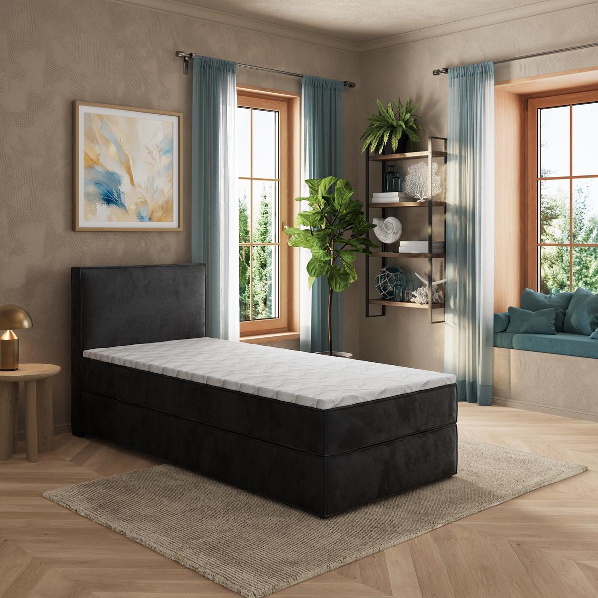 BOXBETT PELLIO 80x200 cm mit Matratze und Topper - Schwarz - Schwarz, Holz (80/200cm) - MASSENO