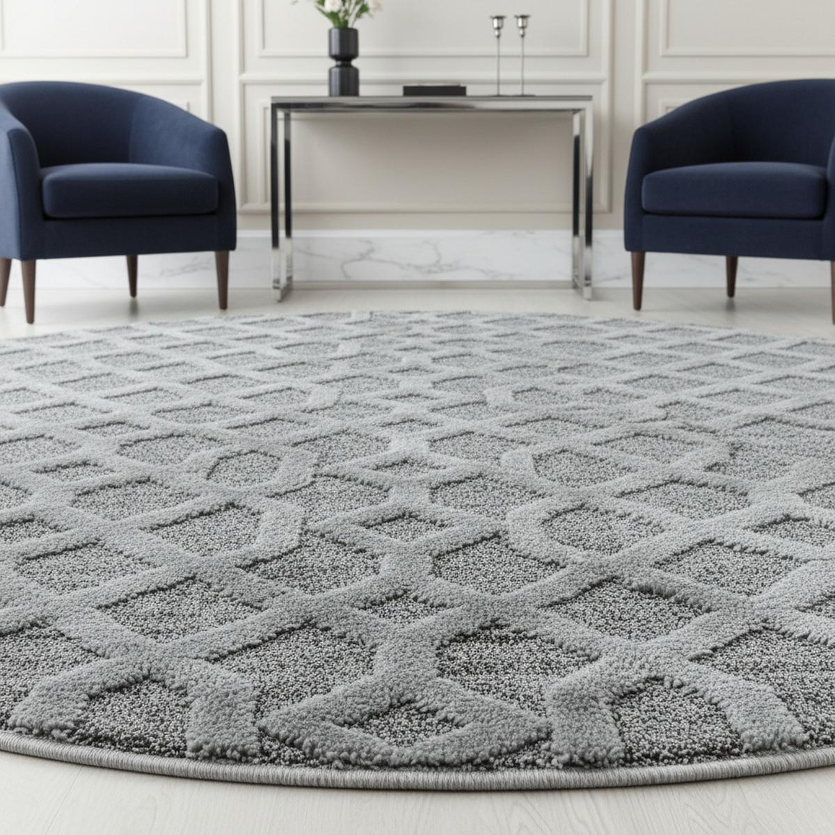 HOCHFLORTEPPICH EISACK, geometrisch, Grau, Ø 120 cm - Grau, Textil (120/120cm) - KADIMA DESIGN