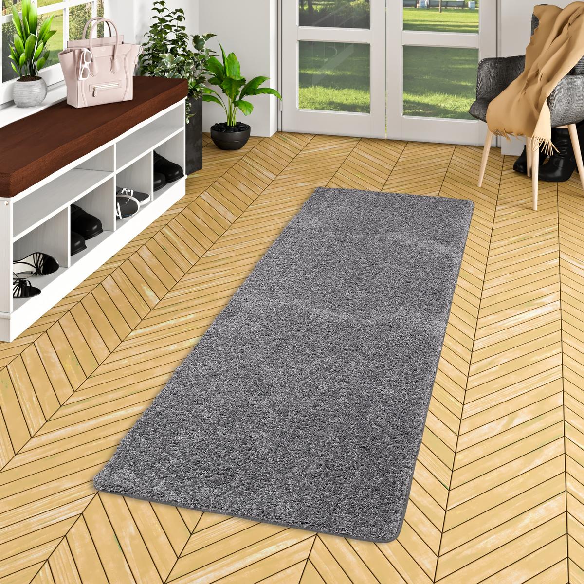 LUXUS HOCHFLOR LANGFLOR LÄUFER TEPPICH MILANO - Grau, Textil (100/100cm) - Snapstyle