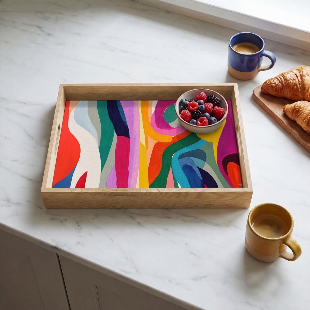 TABLETT Abstrakt - Bunt - Wellen - Linien 40x30 cm - Multicolor, Holz (40/5/5cm) - OnlyWow