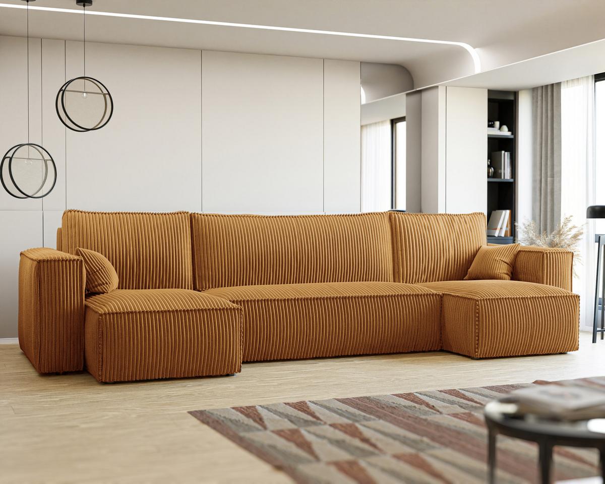 ECKSOFA mit Schlaffunktion und Bettkasten, Senfgelb - Gelb, Holzwerkstoff/Textil (312/145cm) - Idohome