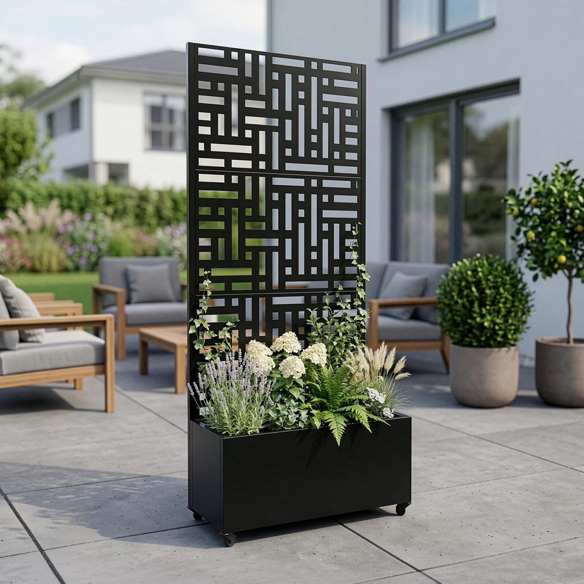 BLUMENKASTEN mit Trennwand Bernalda - Schwarz, Metall (82/190/38cm) - casa.pro