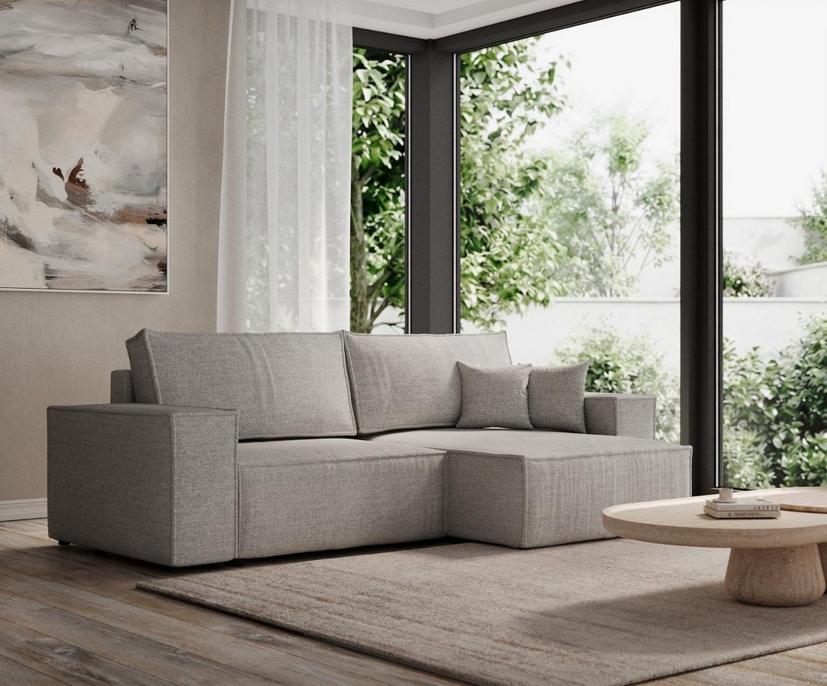 ECKSOFA CAVO mit Schlaffunktion Hellbeige im City Stoff - Hellgrau/Schwarz, Holz/Holzwerkstoff (255/148cm) - AltaBeds