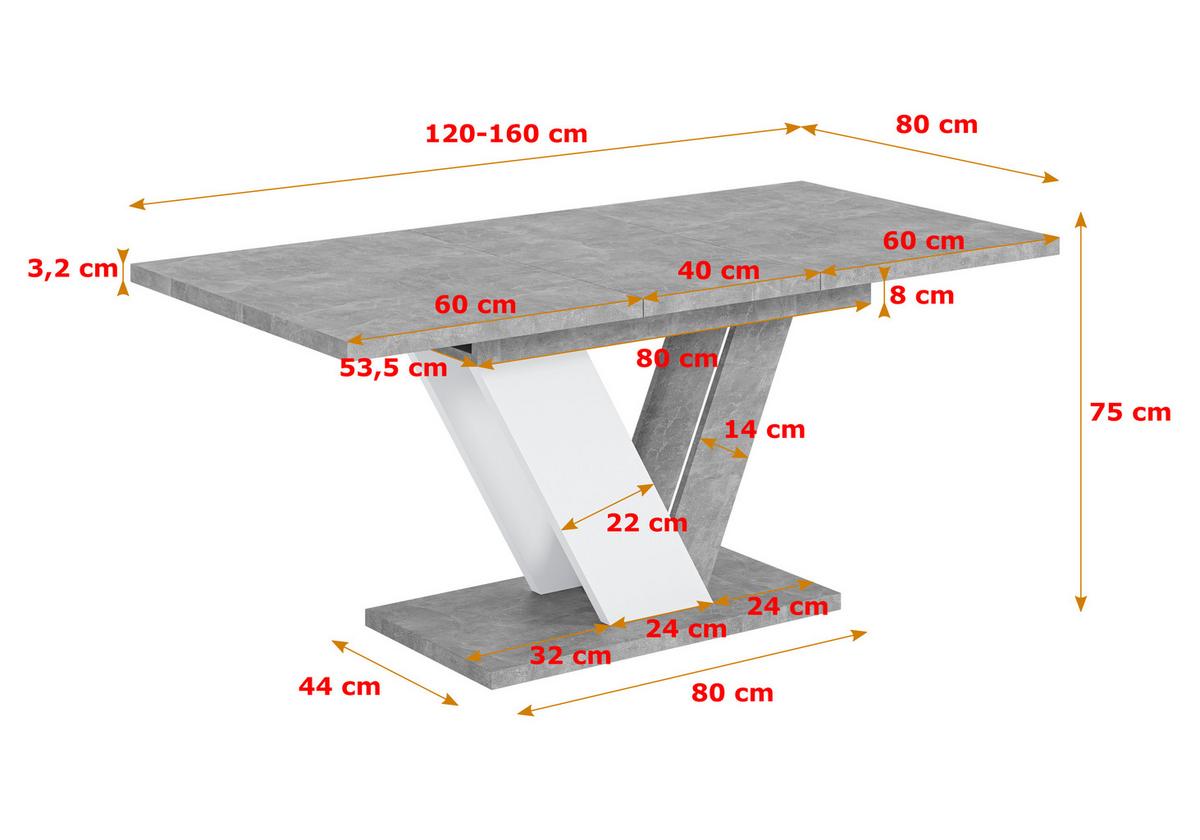 ESSTISCH ausziehbar 120 -160x80x75 cm - Stone / White - CLASI - Weiß/Grau, Holzwerkstoff (120/80/75cm) - ALTDECOR