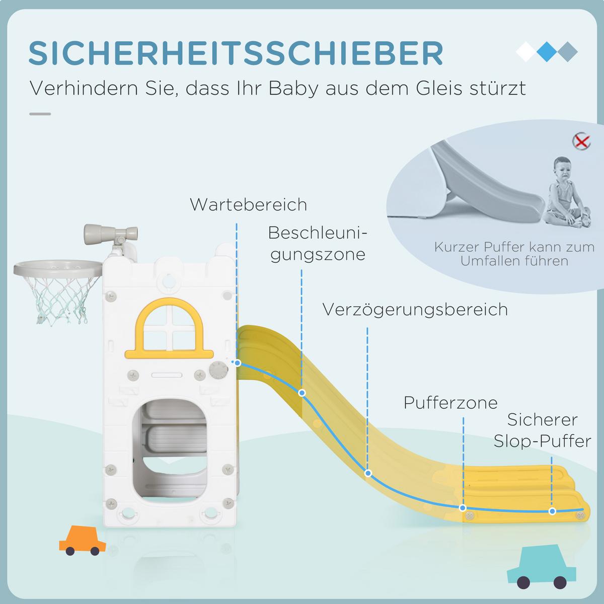 KINDERRUTSCHE 5 in 1 Kleinkinderrutsche mit Basketballkorb Teleskop Gelb - Gelb, Kunststoff (177/92/70cm) - AIYAPLAY