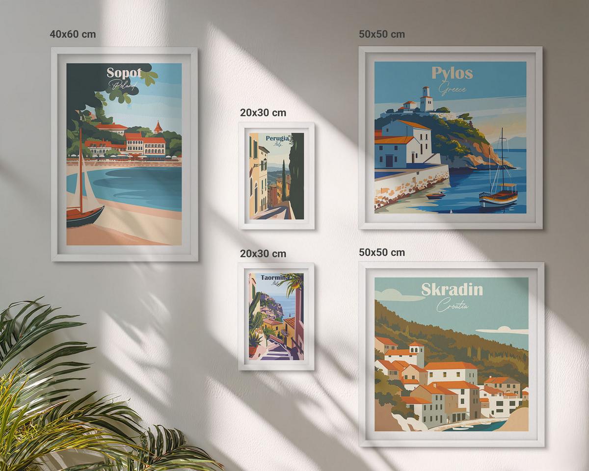 BILDER SET 5er Set - 50x50 cm & 20x30 cm & 40x60 cm Weißer Rahmen - Retro-Landschaften im malerischen Stil - Weiß, Kunststoff (40/60cm) - TULUP