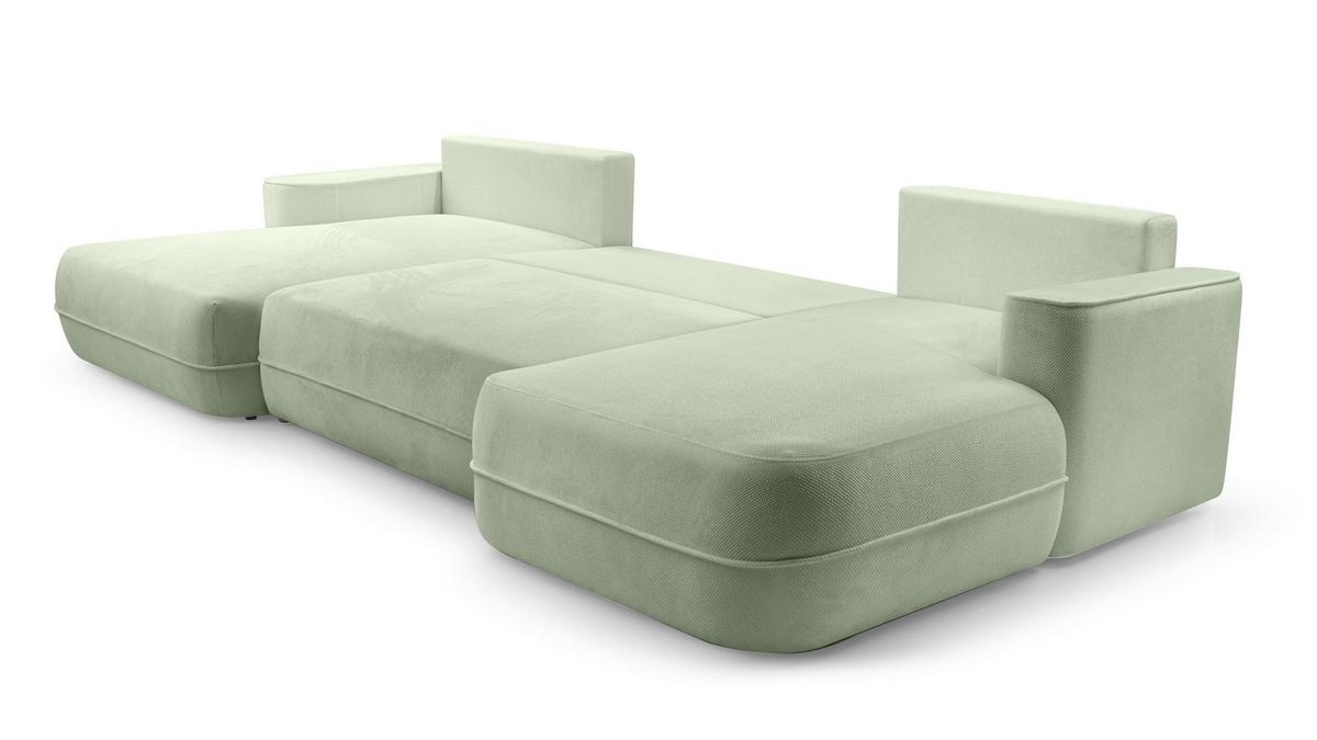 WOHNLANDSCHAFT Peoni Salbeigrün 364/168/87 cm mit Schlaffunktion - Pastellgrün/Schwarz, Kunststoff/Textil (364/87/168cm) - AX Living