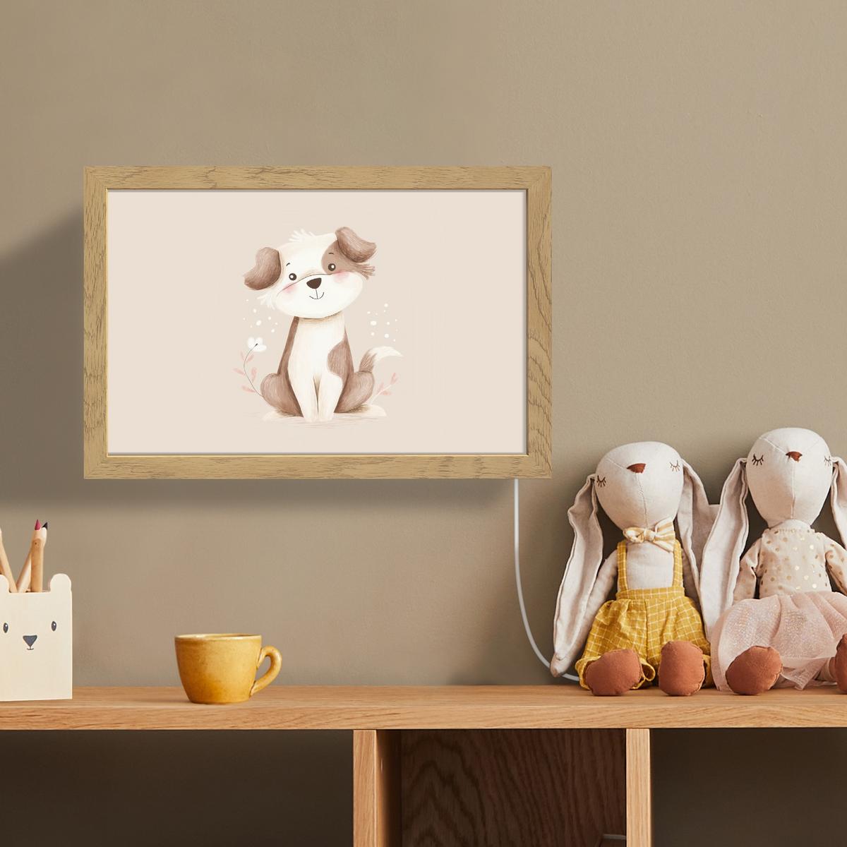 WANDLEUCHTE Hund - Gefleckt - Braun 30x20 cm - Beige, Holzwerkstoff (30/20/8cm) - OnlyWow