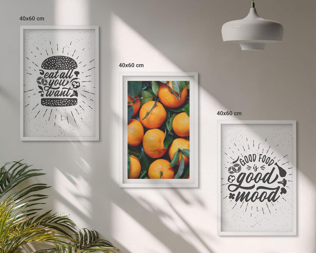 BILDER SET 3er Set - 40x60 cm Weißer Rahmen - Juicy Oranges Kitchen - Weiß, Kunststoff (40/60cm) - TULUP