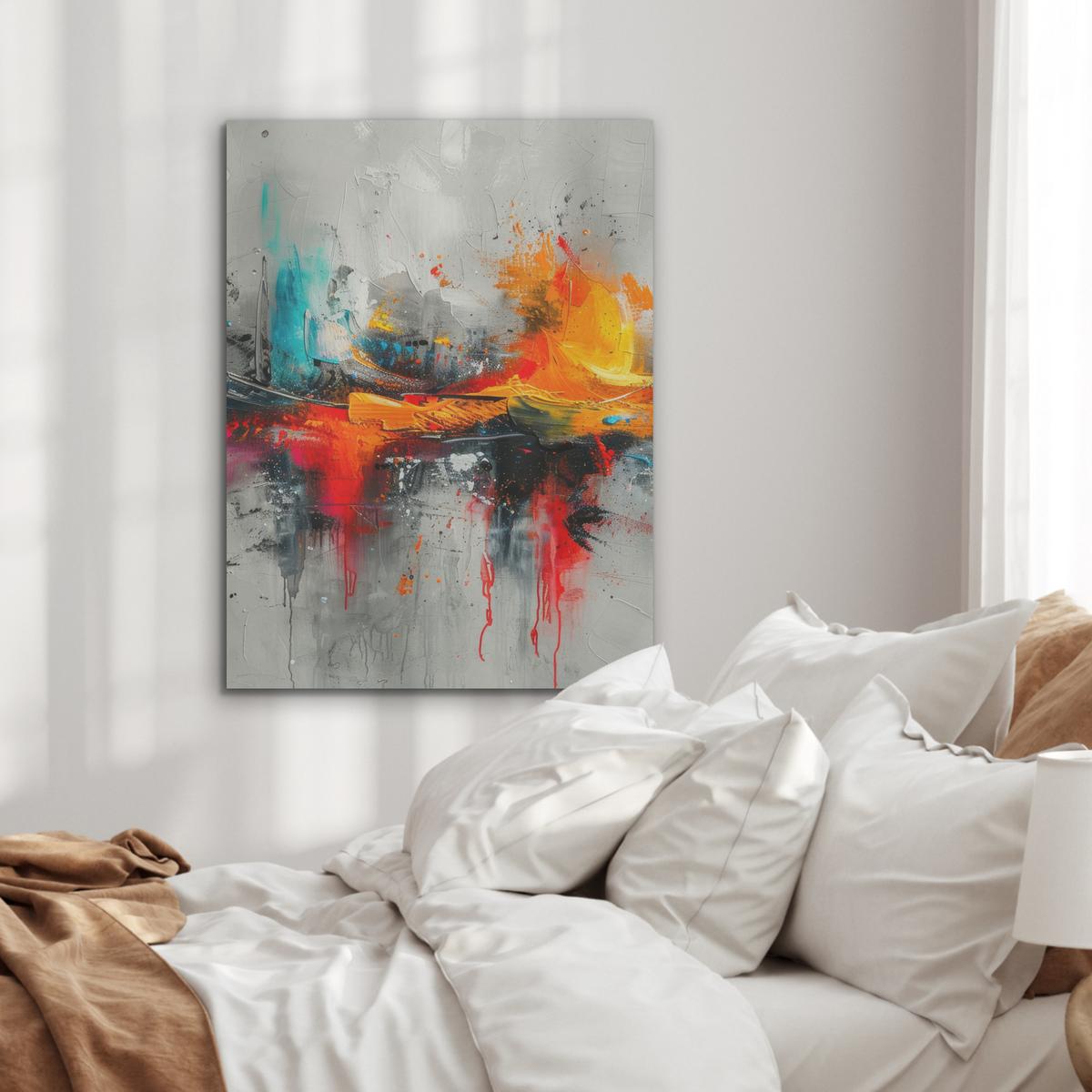 AKUSTIKBILD Moderne Kunst - Orange - Grau - Abstrakt Wandbilder 60x80 cm - Hellgrau, Kunststoff (60/80/0.9cm) - MuchoWow