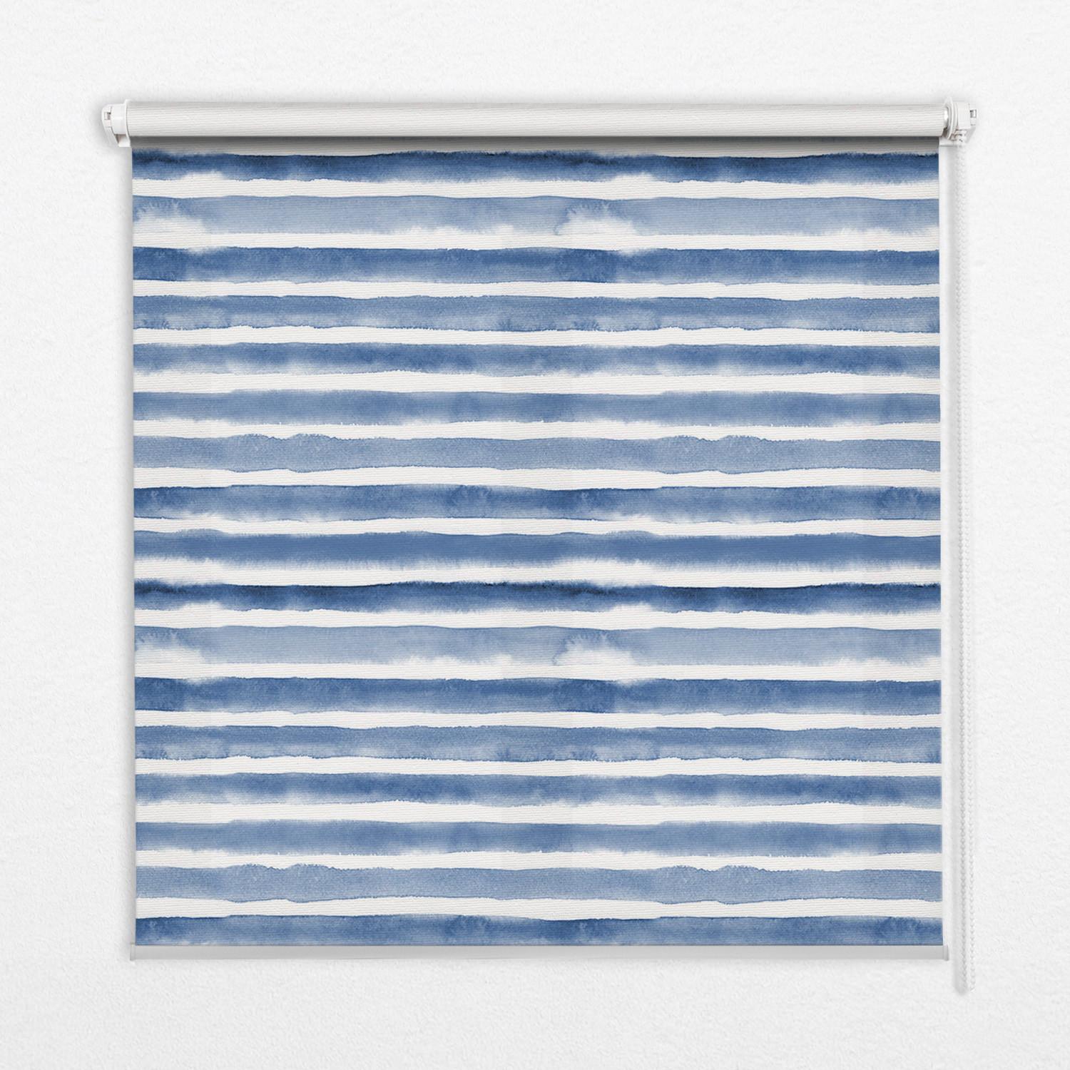 INNENROLLO - Fensterrollo - Rollo - 150x140 cm - Aufgemalte blaue Streifen - Blau, Kunststoff (150/140/0.5cm) - TULUP
