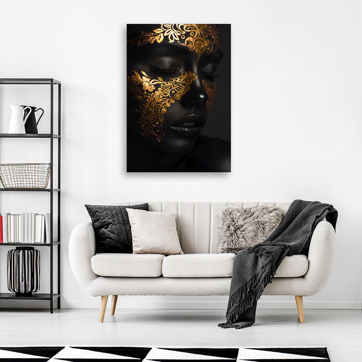 LEINWANDBILD Gesicht einer Frau in Gold 40x60cm - Schwarz, Textil (40/60cm) - Feeby
