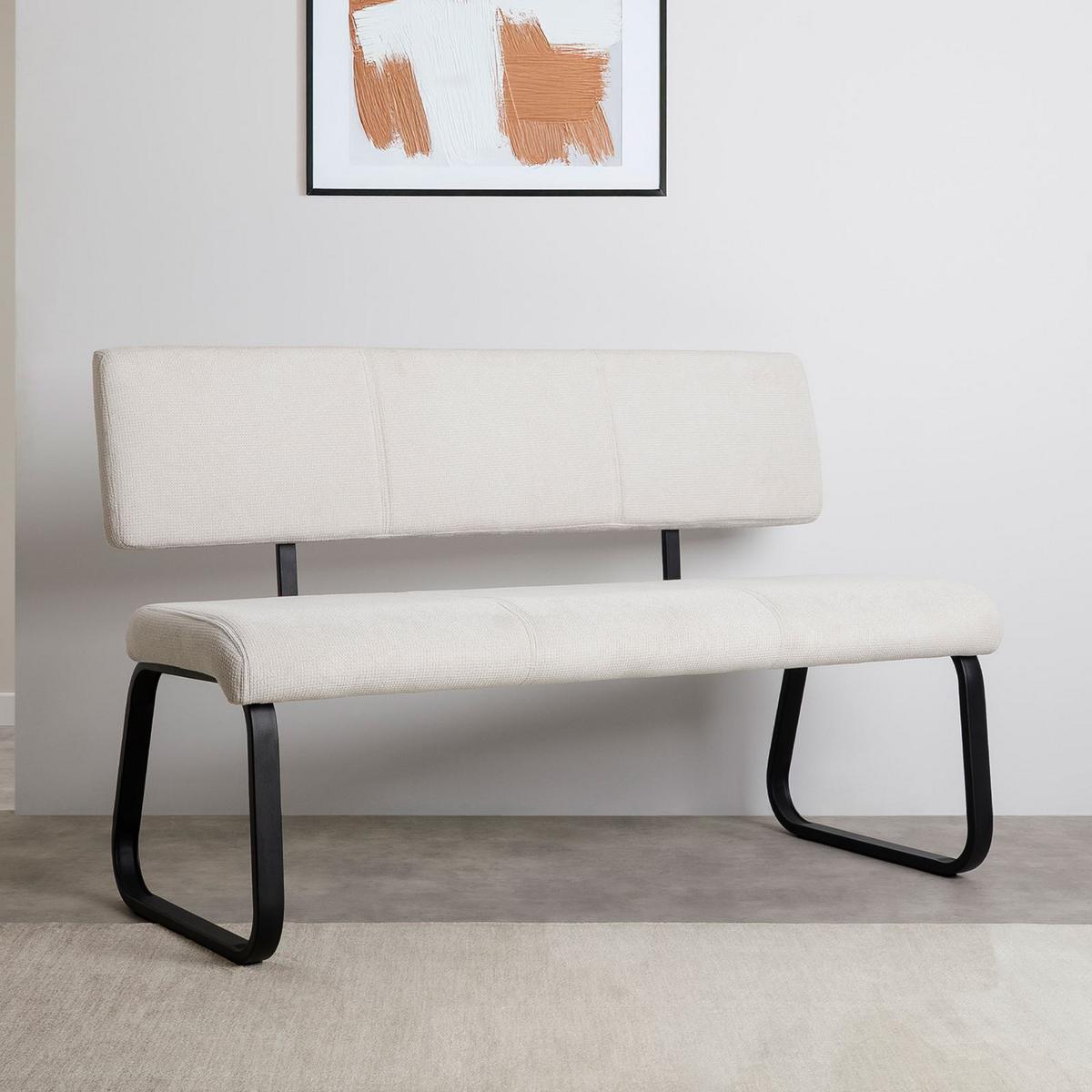 ESSZIMMERBANK VILAS cremeweiß - Creme, Textil/Metall (135/87/56cm) - IDIMEX