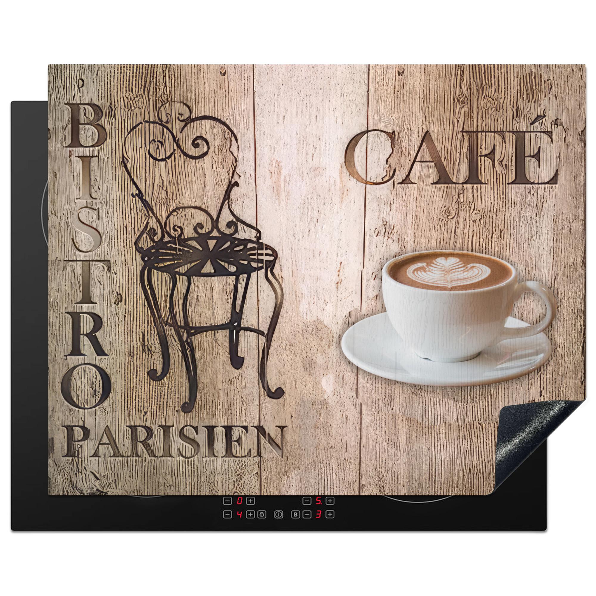 HERDABDECKPLATTE Bistro Parisien - Café - Kaffee - Jahrgang Herdabdeckung Induktionsfeld 65x52 cm - Cappuccino, Kunststoff (65/52/0.2cm) - MuchoWow