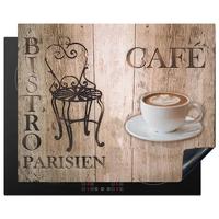 HERDABDECKPLATTE Bistro Parisien - Café - Kaffee - Jahrgang Herdabdeckung Induktionsfeld 65x52 cm - Cappuccino, Kunststoff (65/52/0.2cm) - MuchoWow