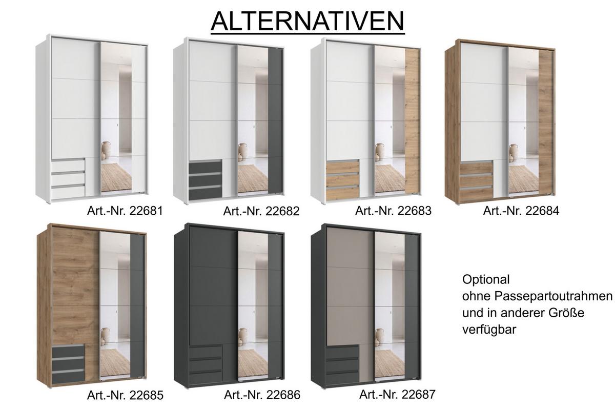 SCHWEBETÜRENSCHRANK 2-türig B138/H200/T65 cm, Passepartout-Kleiderschrank in Eiche Dekor mit Spiegel, 1x Tür & sichtbare Schubkästen in Grafit / 22685 - Eichefarben/Graphitfarben, Holz/Holzwerkstoff (138/200/65cm) - luma-home