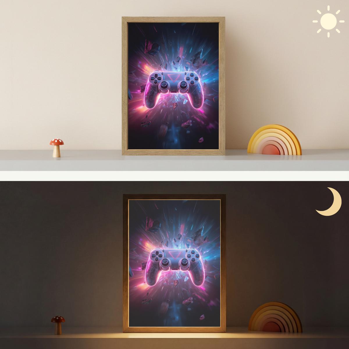 WANDLEUCHTE MIT AKKU Controller - Neon - Explosion - Abstrakt 30x40 cm - Violett, Holzwerkstoff (30/40/8cm) - OnlyWow