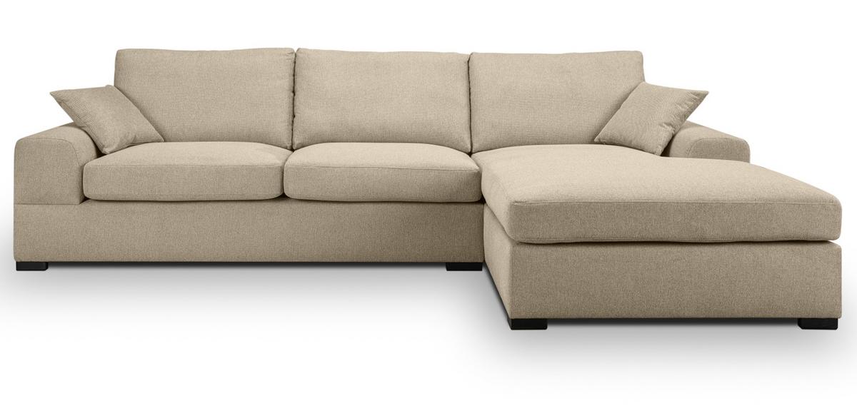 SOFA beige Strukturstoff 308 cm, Ecksofa 5-Sitzer, L-Sofa Ottomane rechts - Beige/Schwarz, Holz/Textil (308/186cm) - Inn.Furn