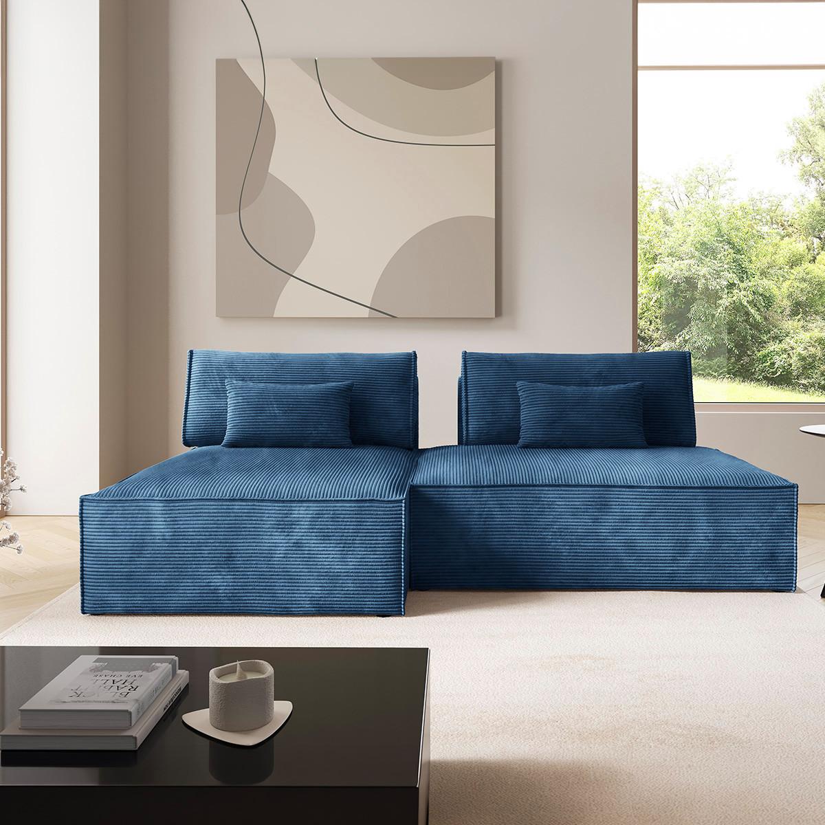 ECKSOFA Georgia Dunkelblau - Blau, Holz (236/148cm) - Petits-meubles