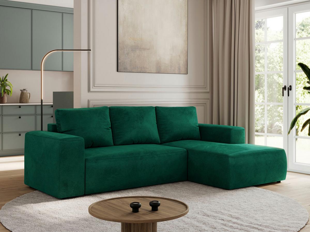 ECKSOFA TRENTINO L Dunkelgrün Velvet - Rechts - Dunkelgrün/Schwarz, Kunststoff/Textil (164/266cm) - MKS