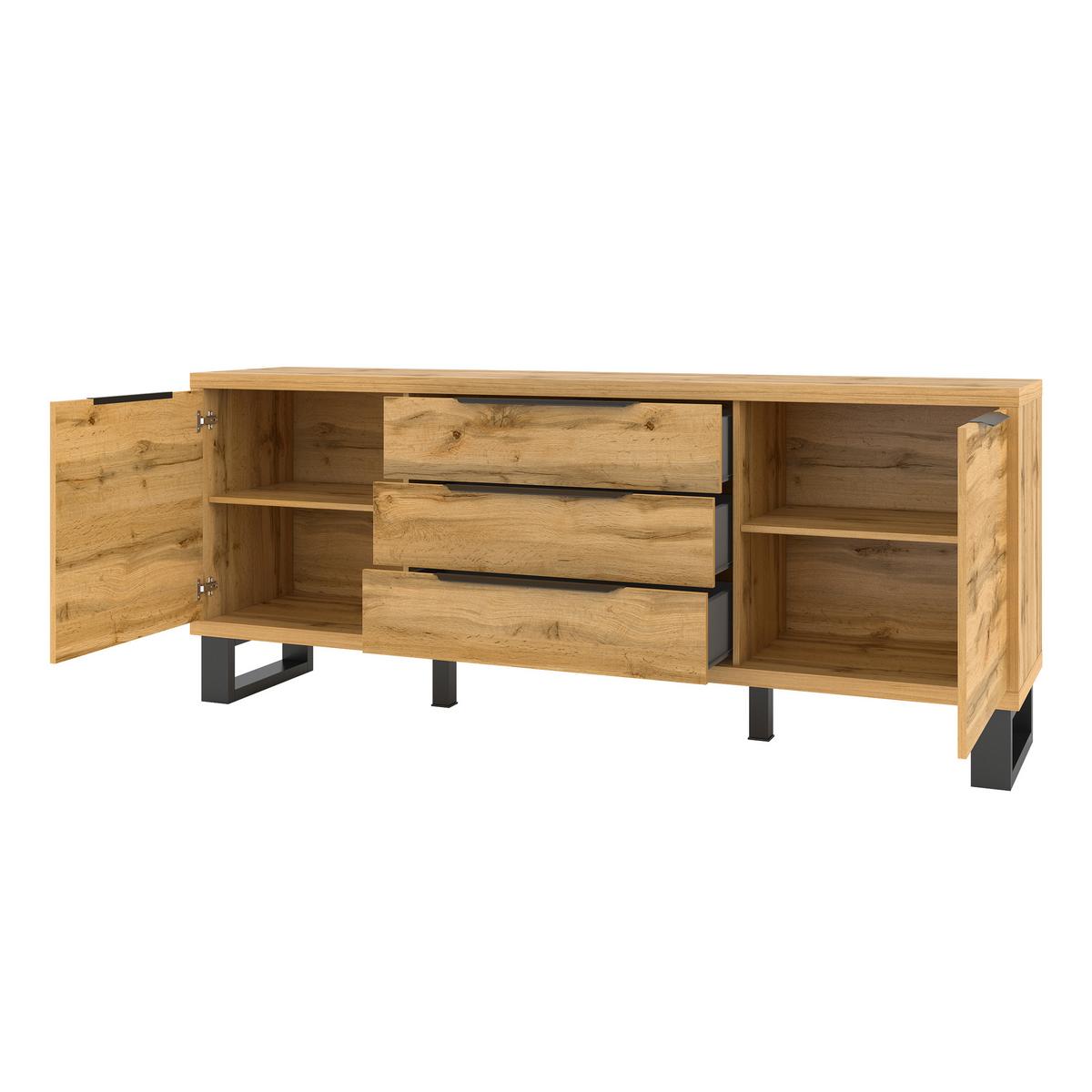 SIDEBOARD HALENZA 201/83/45 cm mit 3 Schubladen und 2 Türen Eiche Wotan - Eiche Wotan, Holzwerkstoff (201/83/45cm) - MASSENO