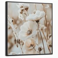 LEINWAND Bilder mit Rahmen - Blumen - Winter - Weiß - Schnee - Beige - 90x90 - Creme, Textil (90/90cm) - MuchoWow